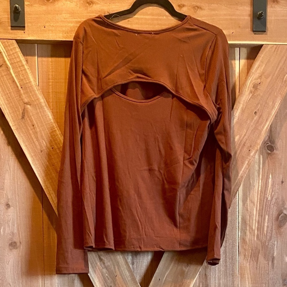 White Birch L/S Back Keyhole Top, Size:XL, Color: Rust - Picture 3 of 6